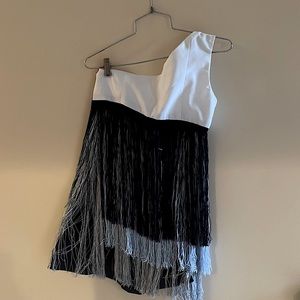 Fringe mini one shoulder dress